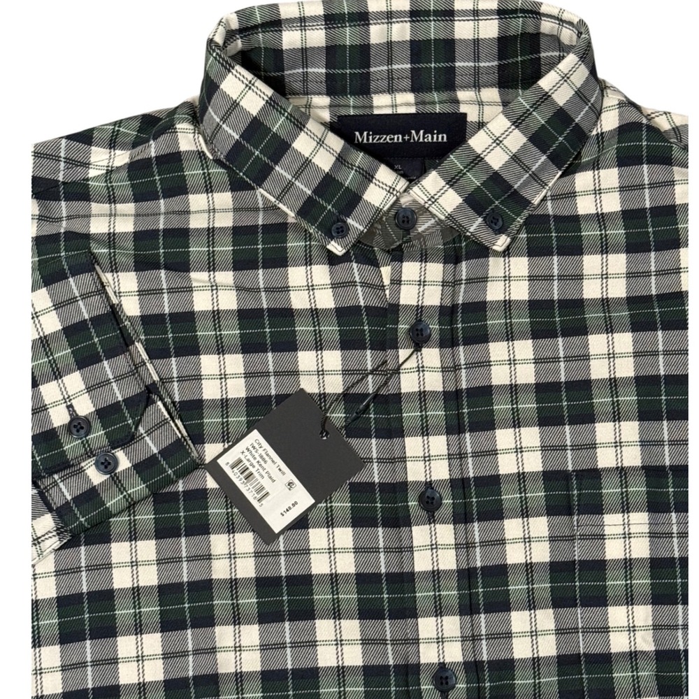 Mizzen+Main Men's XL Green Flannel Performance Kent Plaid Button Down‎ Shirt